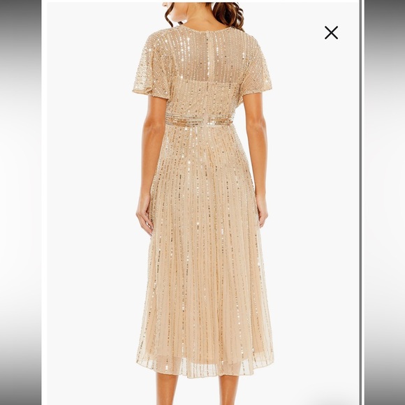 Mac Duggal Empire Waist Embellished Short Sleeved Dress taupe champagne size 16 - Picture 3 of 5
